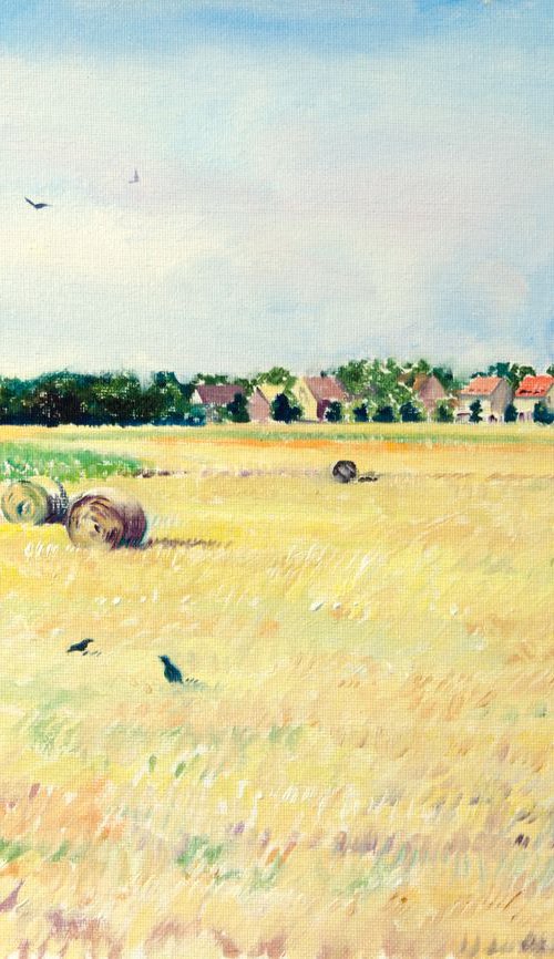 Landscape with haystacks by Daria Galinski