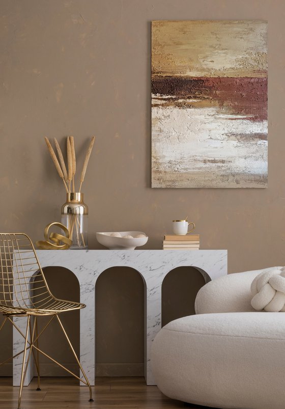 "Umber" Abstract brown cream textured art