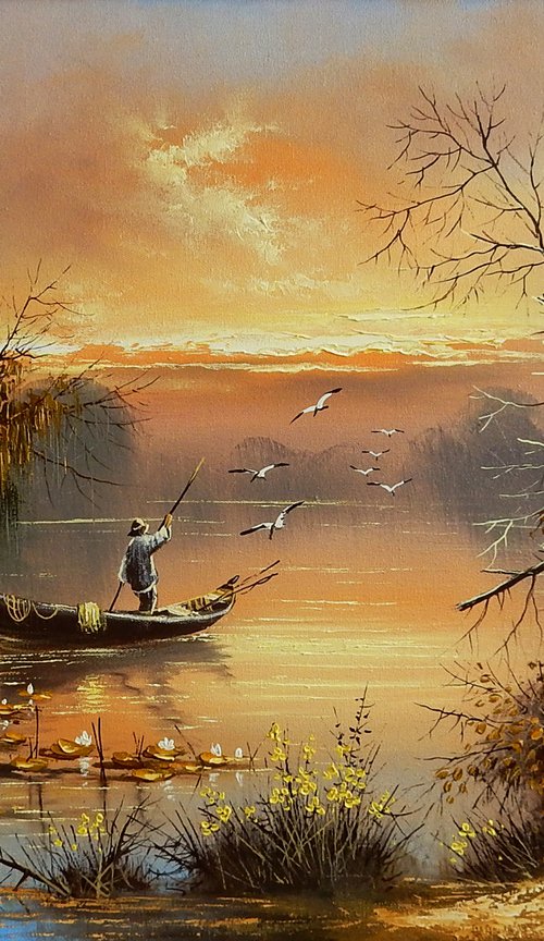 Rusty landscape with fisherman by Voineagu Ion