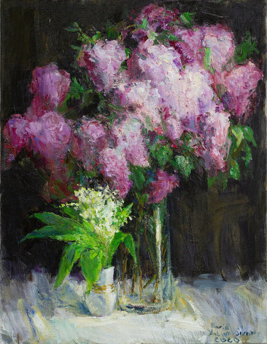 Flowering. Purple lilac and lilies of the valley. by Daria Yablon-Soloviova