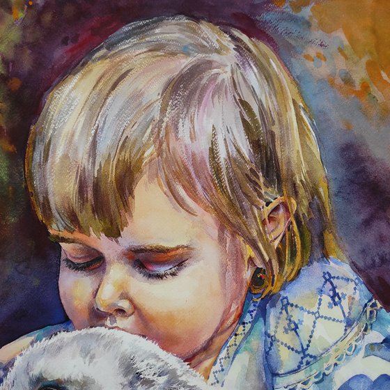 I am the future! - girl's love for animals, original watercolor works