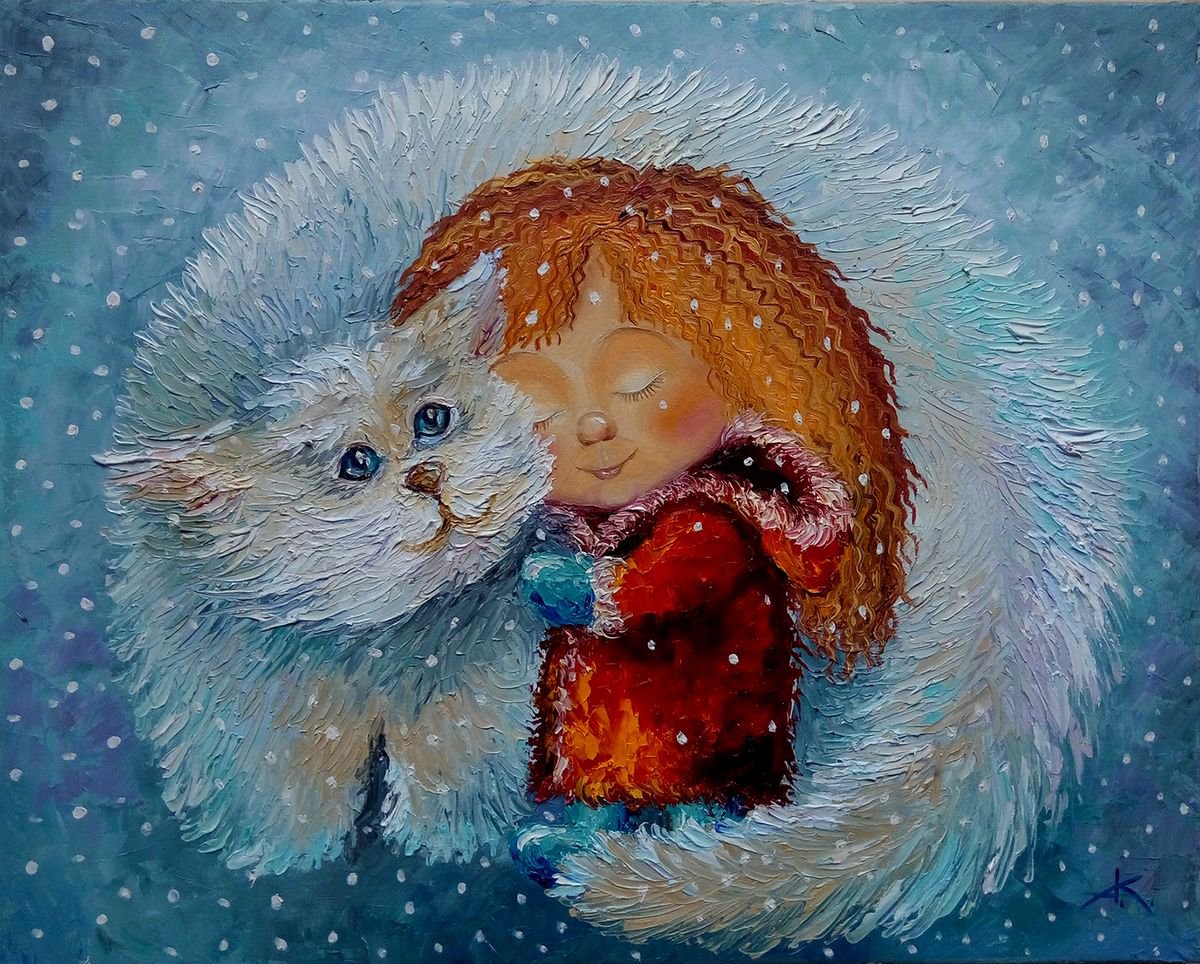 In the embrace of happiness, Painting on canvas, oil painting,people art,child, painting c... by Anastasia Kozorez