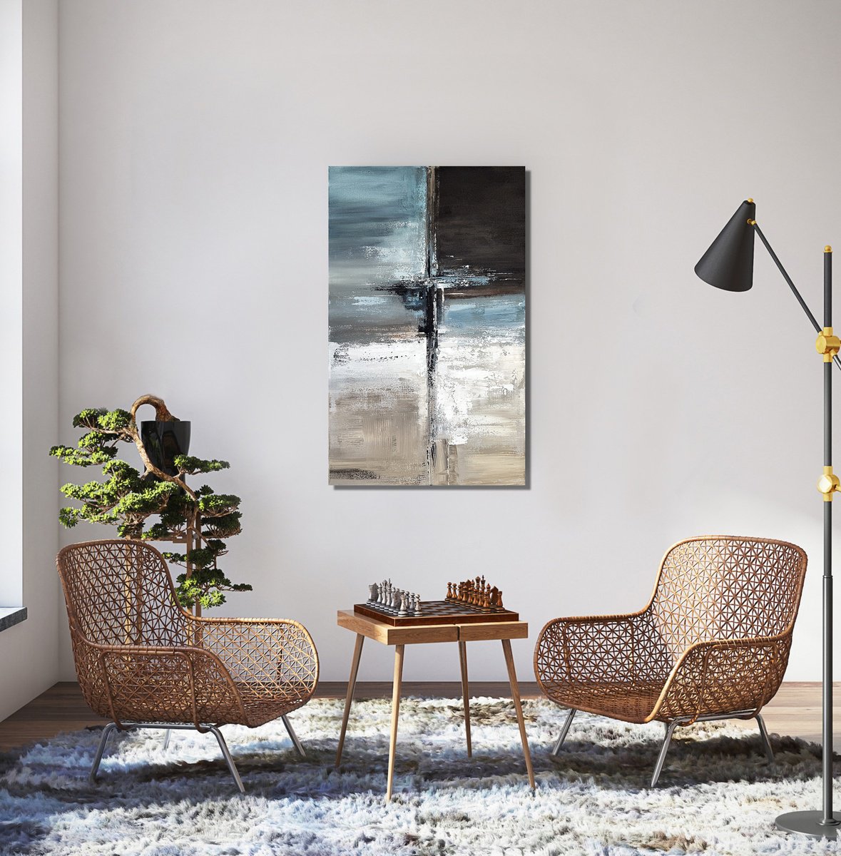 Minimalist-Perfection In Blue And Beige By Tatiana Malinovscaia, 39 X 24, Artwork For Sale On Artfinder