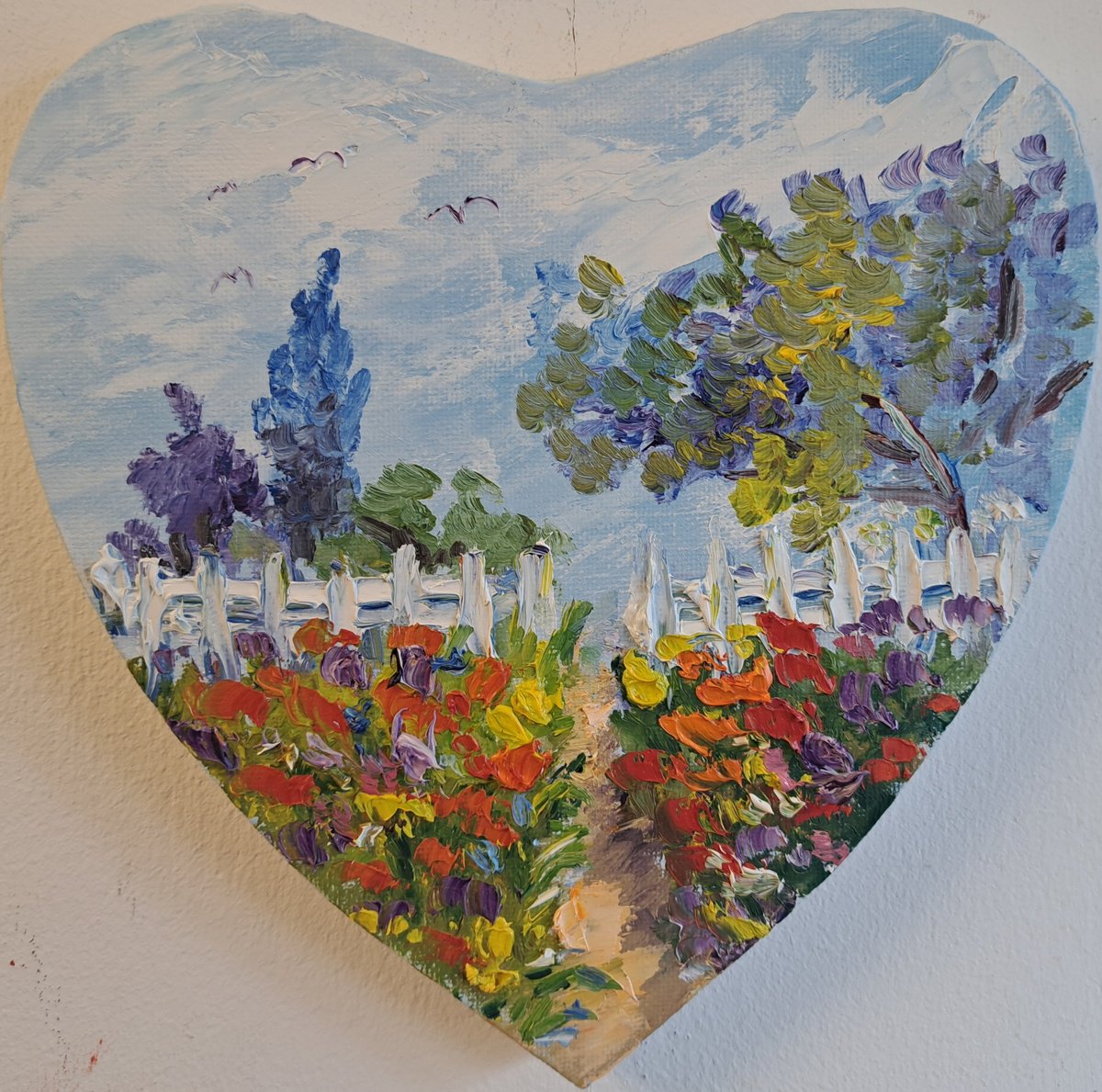 Impressionistic Botanical Oil Painting By Oksana Fedorova, 7 X 8", Fence And Flowers, Original Artwork