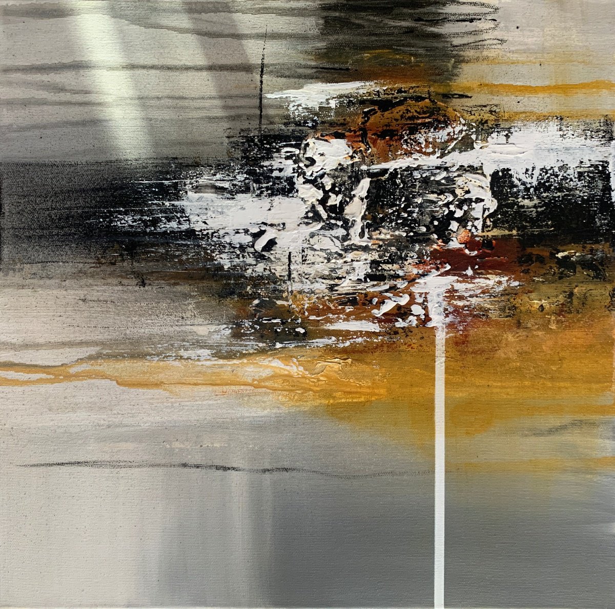 Colors Explosion modern abstract painting yellow, gray and black by Marina Skromova