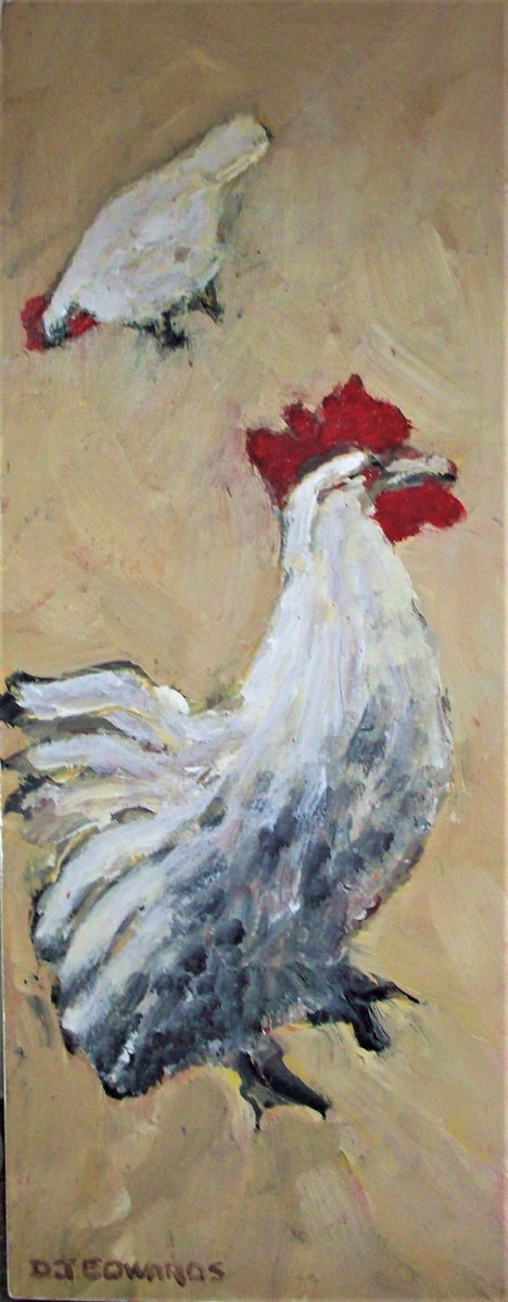 Impressionistic Animal Acrylic Painting By David J Edwards, 8 X 20, Barnyard Morning, Original Artwork