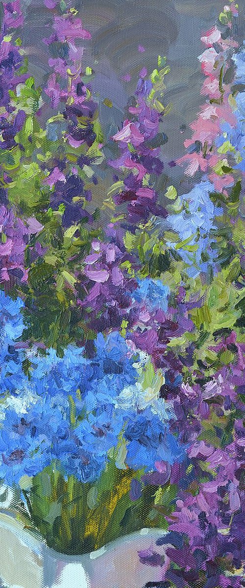 Delphiniums in Bloom by Nataliia Nosyk