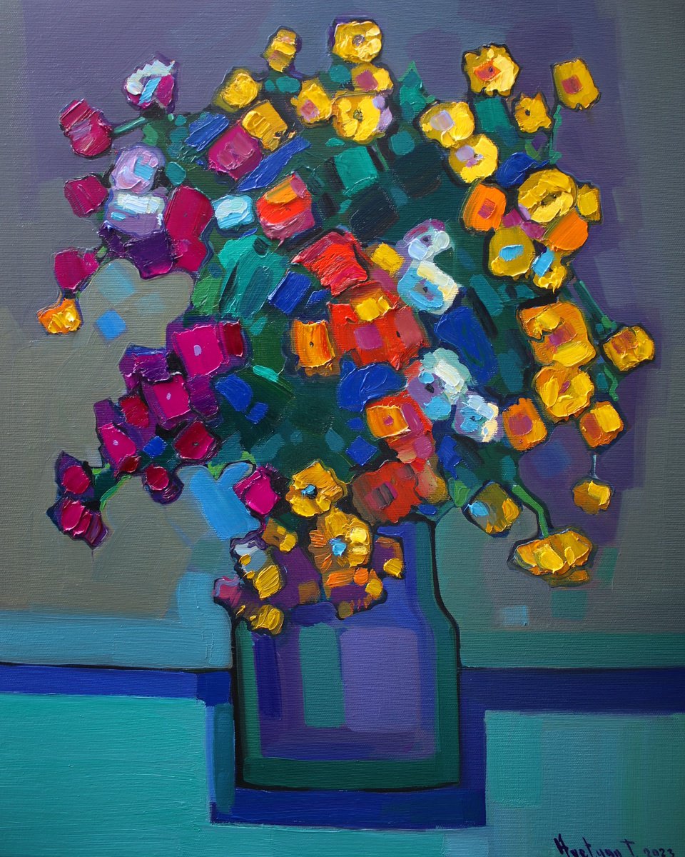 Impressionistic Still Life Oil Painting By Tigran Avetyan, 18 X 22", Flowers, Original Artwork