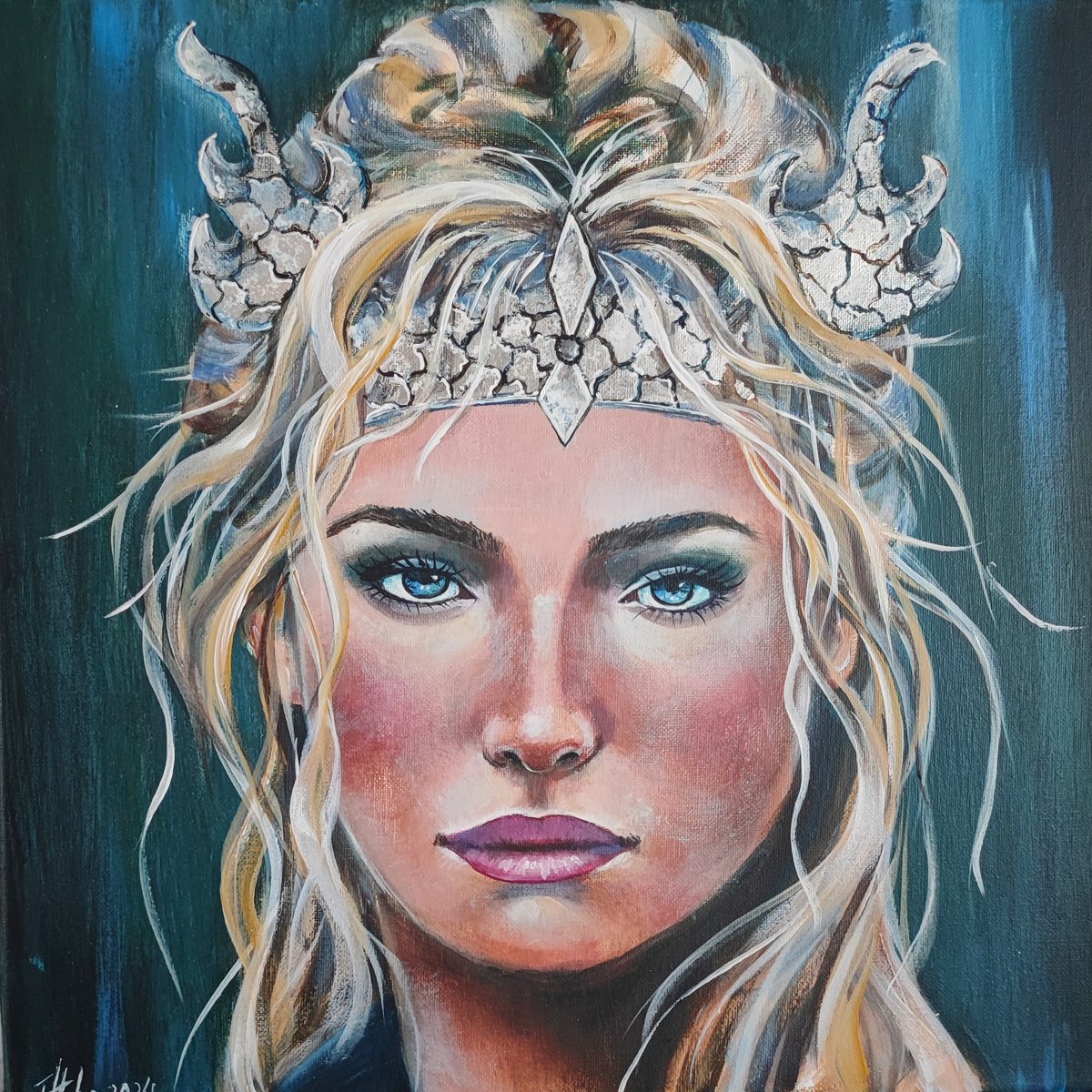 Photorealistic Portrait Acrylic Painting By Tatajana Obuhova, 16 X 16", Scandinavian Goddess, Original Artwork