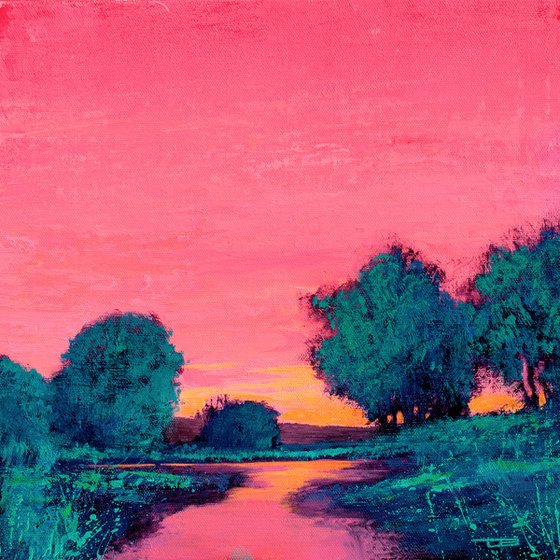 Magenta Sky 230125, sunset landscape with field & trees