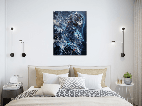 Large enigmatic blue angel series painting by KLOSKA