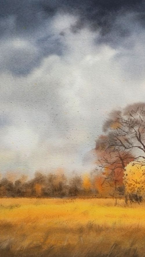 Autumn Landscape - autumn leav by Olga Beliaeva Watercolour