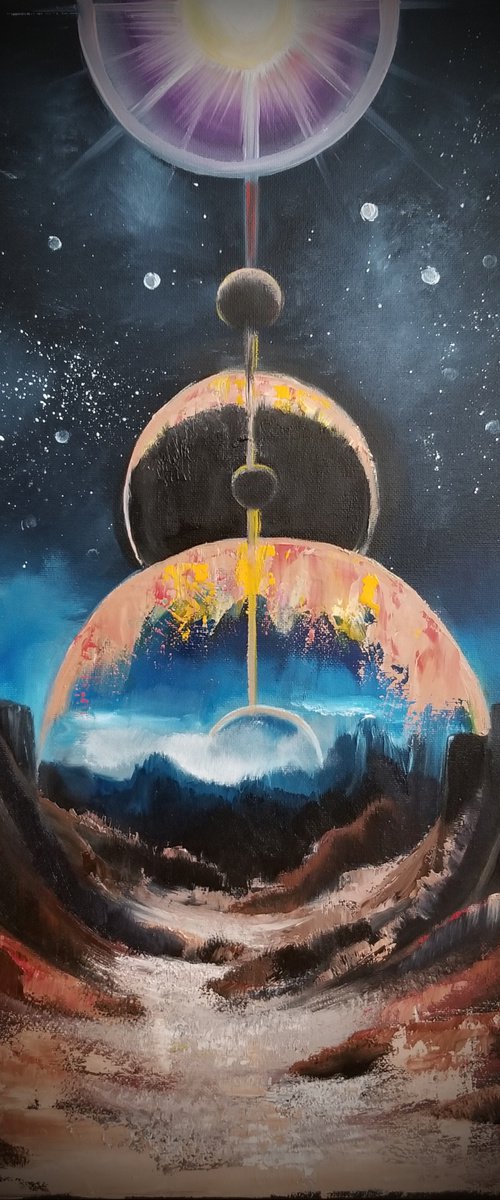 Parade of Planets! Original Oil Painting on Canvas. 16" x 20". 40.6 x 50.8 cm 2020. by Alexandra Tomorskaya/Caramel Art Gallery