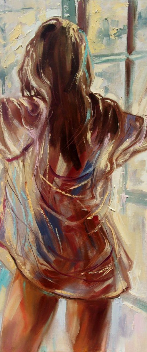 " PASTEL MORNING " - original oil painting on canvas, palette knife by Monika Luniak