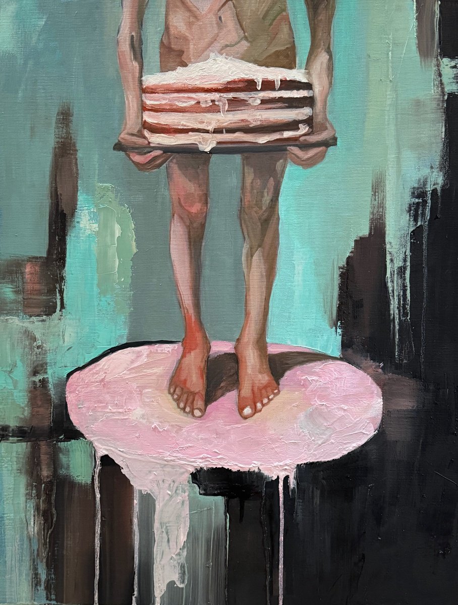 Impressionistic Portrait Oil Painting By Lola Jovan, 17 X 22", Cake Is The Answer, Original Artwork