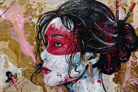 Cherry Yua 140cm x 100cm Geisha Textured Abstract Realism Art