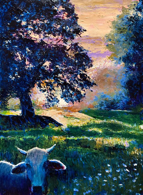 Sunset with cow by John Cottee