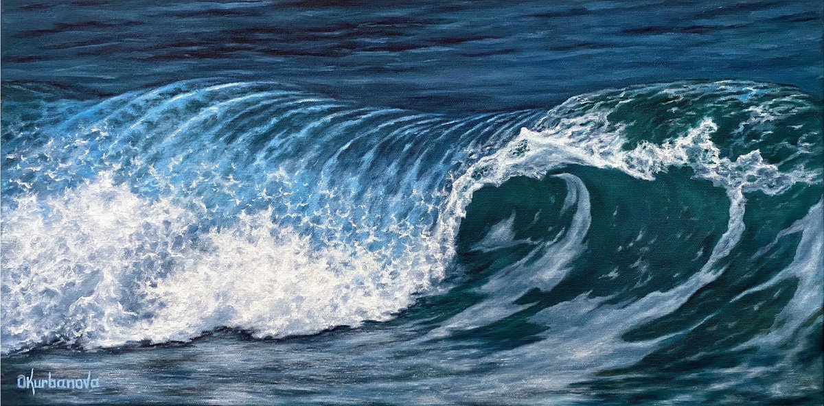 Photorealistic Landscape Oil Painting By Olga Kurbanova, 20 X 10", Ribbed Wave, Original Artwork