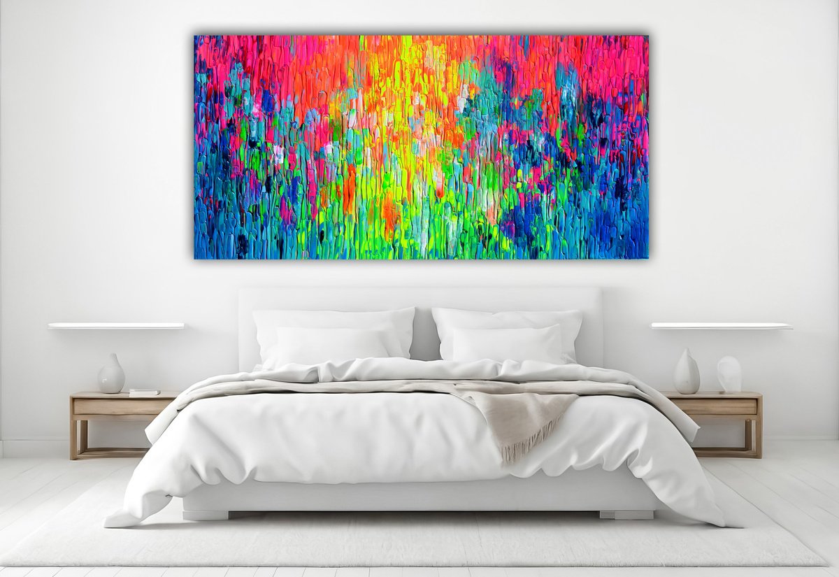 Impressionistic Abstract Acrylic Painting By Soos Tiberiu, 63 X 31", Colorful Gypsy Scarf 4, Original Artwork