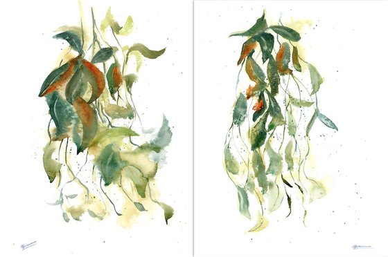 Leaves Set of 2 - Original watercolor paintings
