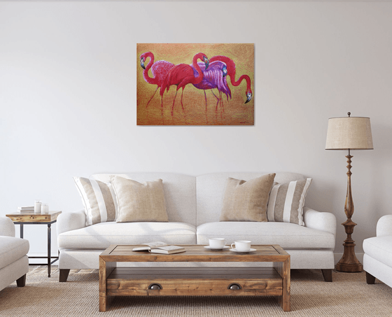 Flamingo on Gold -Blazing Gradient