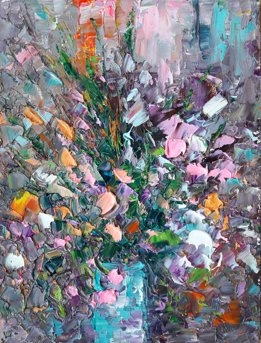 Bouquet Flower Abstract Painting, Original Flower Artwork, Impasto Painting, Flower Art Co... by Kseniya Kovalenko