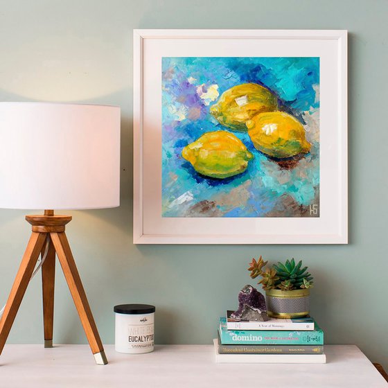 Lemon Still life Oil Painting Original art Fruit Artwork Citrus Wall Art