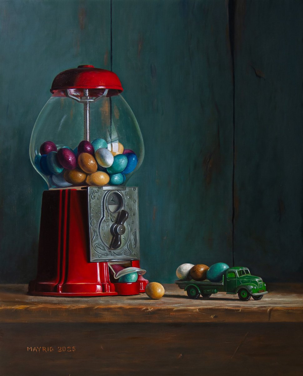 Photorealistic Still Life Oil Painting By Mayrig Simonjan, 16 X 20", Easter Egg Tombola, Original Artwork