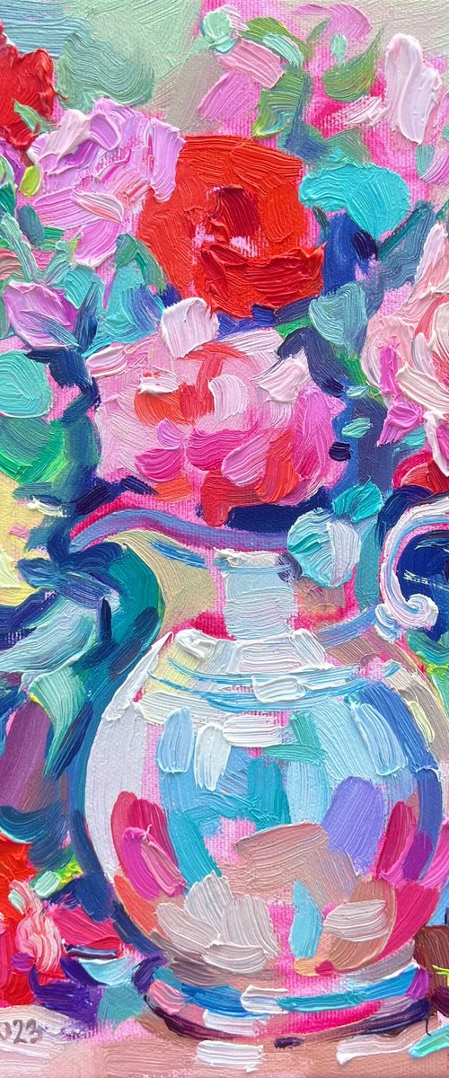 Roses in a White Pitcher by Ole Karako