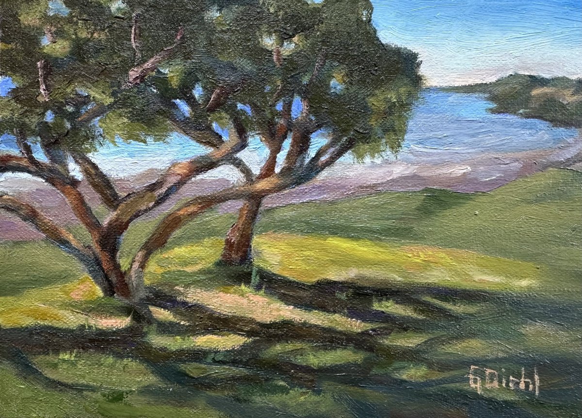 Impressionistic Landscape Oil Painting By Grace Diehl, 7 X 5, Shadowed, Original Artwork