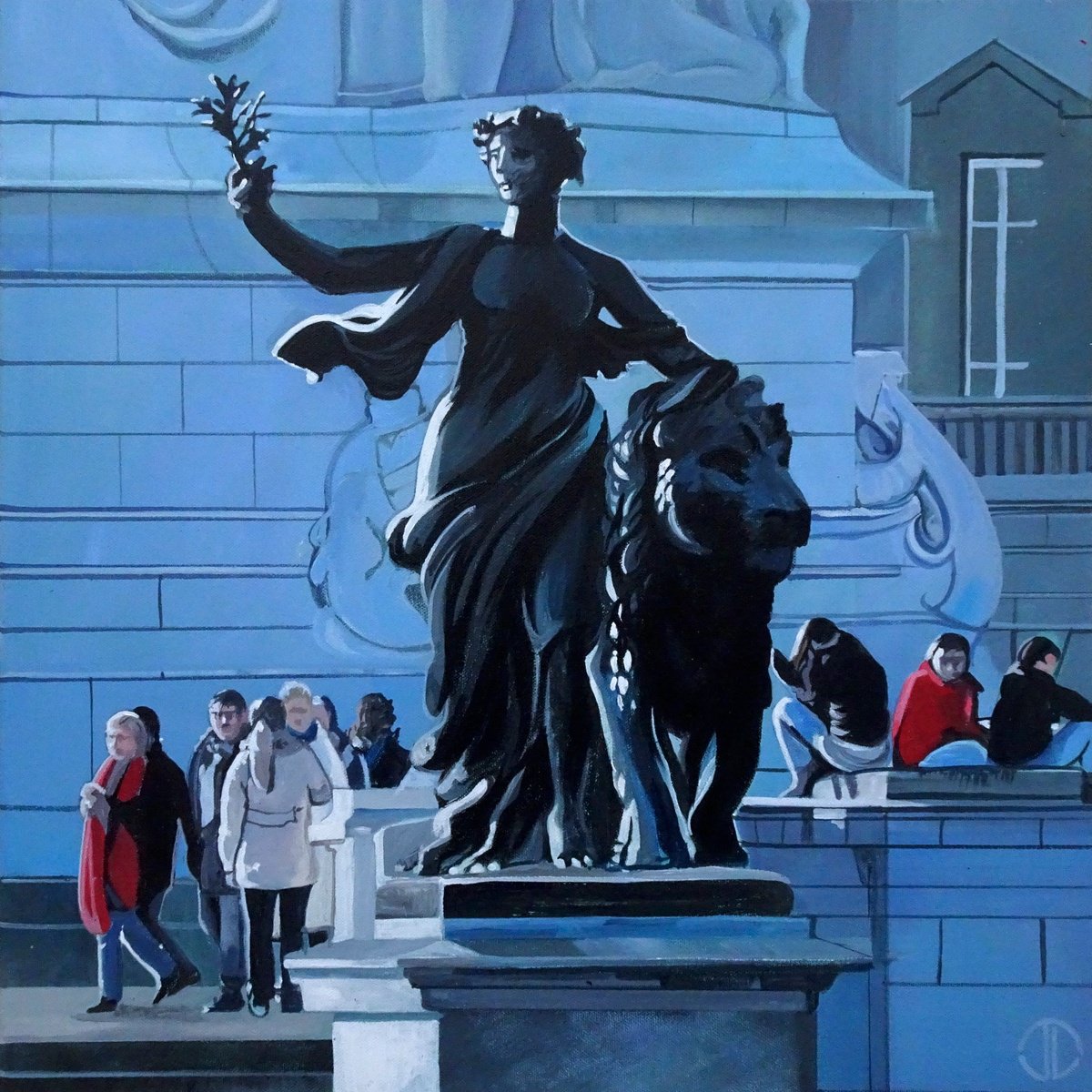 Impressionistic Landscape Acrylic Painting By Joseph Lynch, 20 X 20, London Sunshine On The Mall, Original Artwork