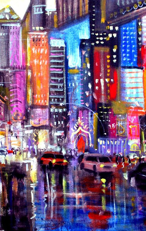 Time Square Rain,36x24 in by Vishalandra Dakur