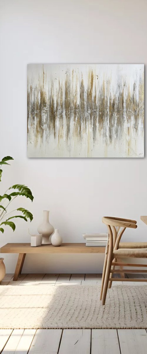 White and Gold Abstract Light by Carol Wood