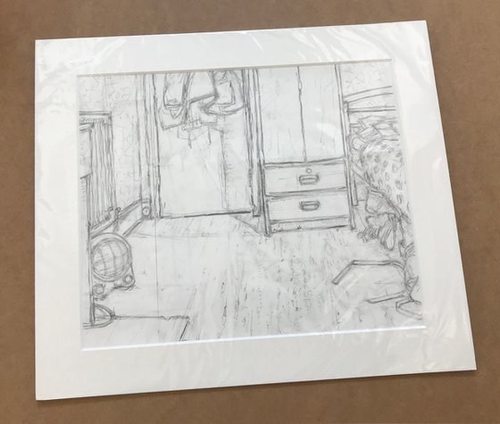 Room 6 - Heater and cupboard -pencil drawing