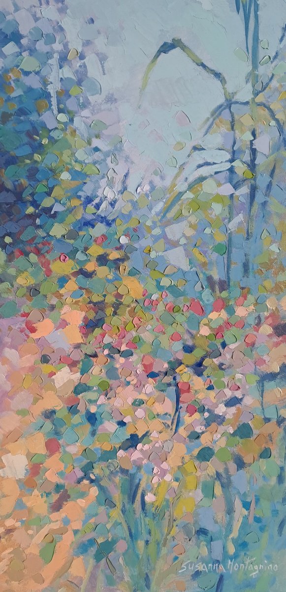 Impressionistic Botanical Oil Painting By Susanna Montagnino, 12 X 24", Lightness, Original Artwork