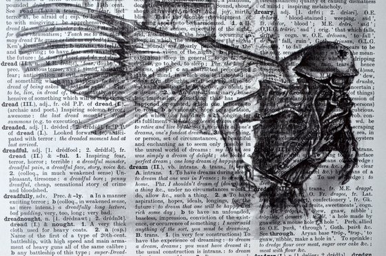 Angel Of Death - Collage Art on Large Real English Dictionary Vintage Book Page