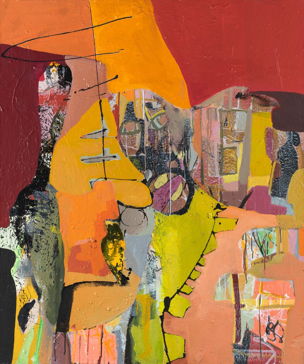 Abstract Acrylic Painting By Evangelos Vangelatos, 43 X 51, Love Or Leave ,Please, Original Artwork