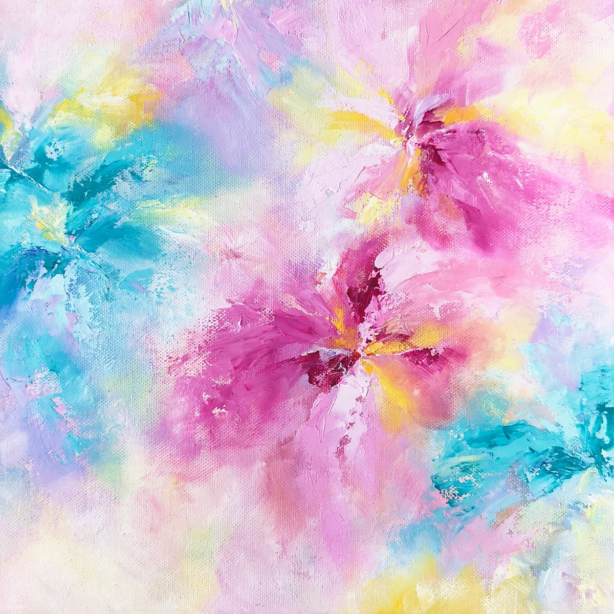 Abstract floral painting Rainbow by Olya Grigo
