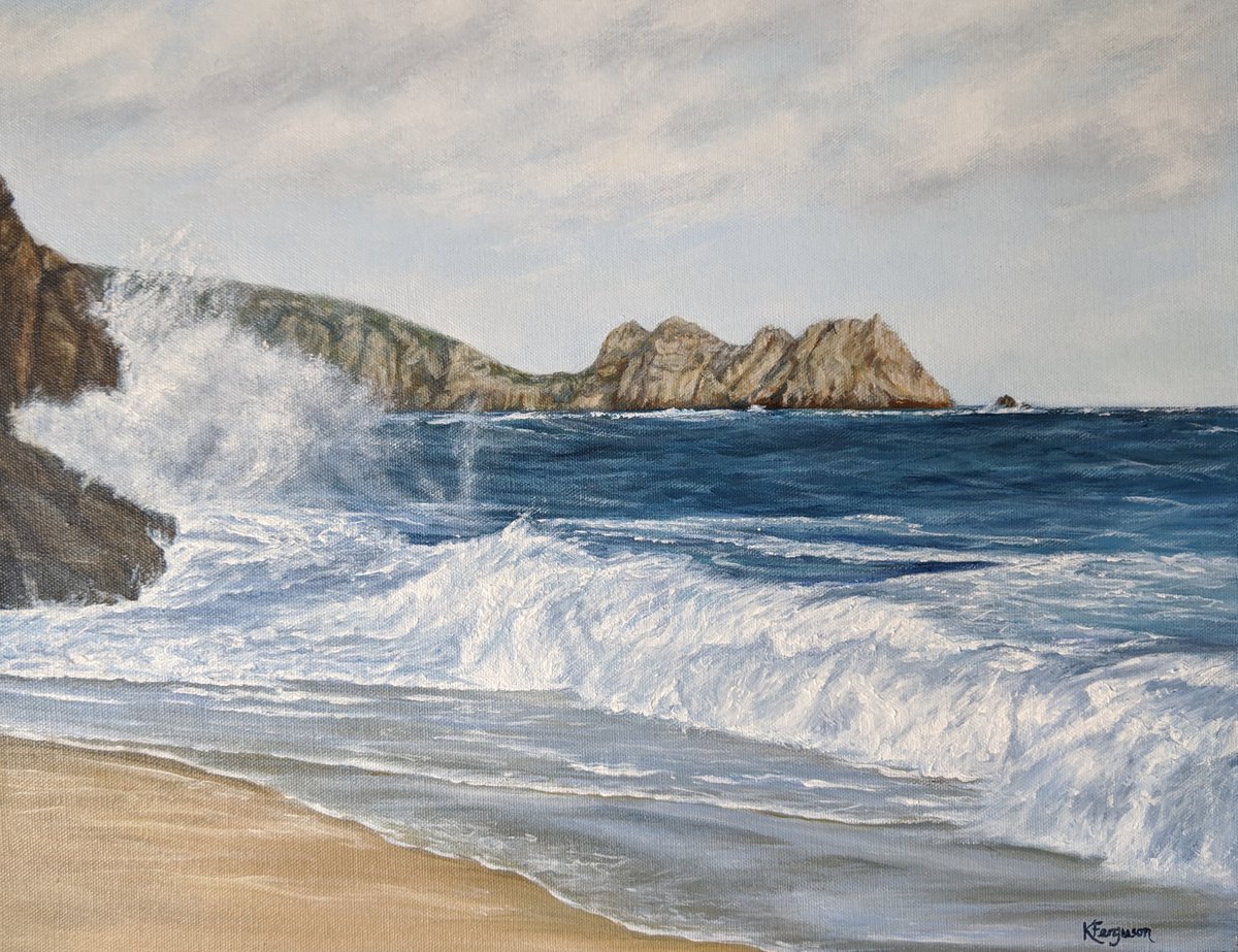 Porthcurno at high tide by Kate Ferguson