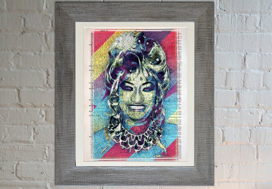 Celia Cruz - The Queen of Latin Music - Collage Art on Large Real English Dictionary Vintage Book Page