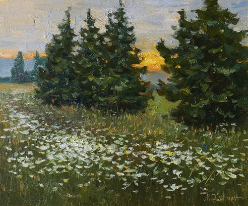 Evening Wildflowers - summer sunny landscape, painting by Nikolay Dmitriev