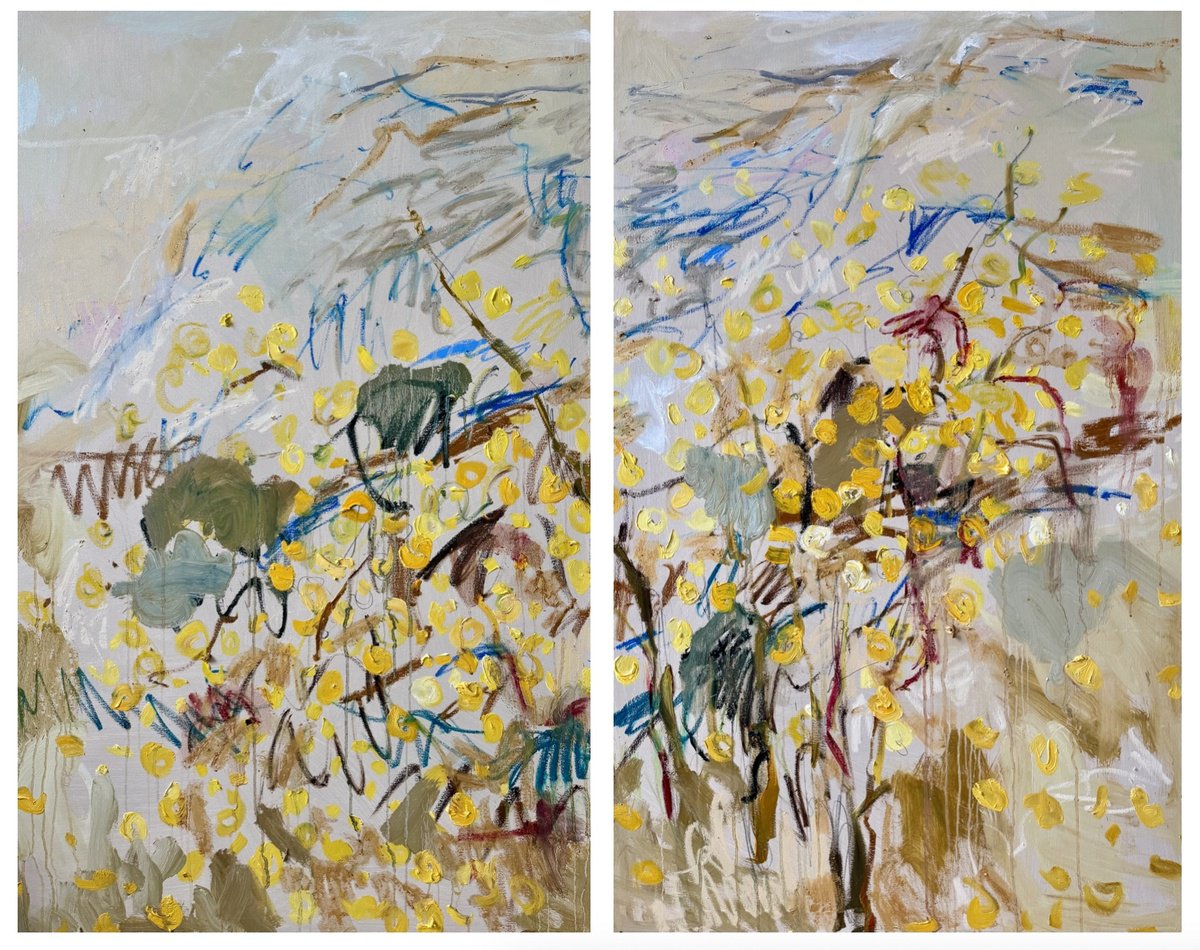 Expressive Landscape Oil Painting By Lilia Orlova-Holmes, 60 X 48", Golden Apples., Original Artwork