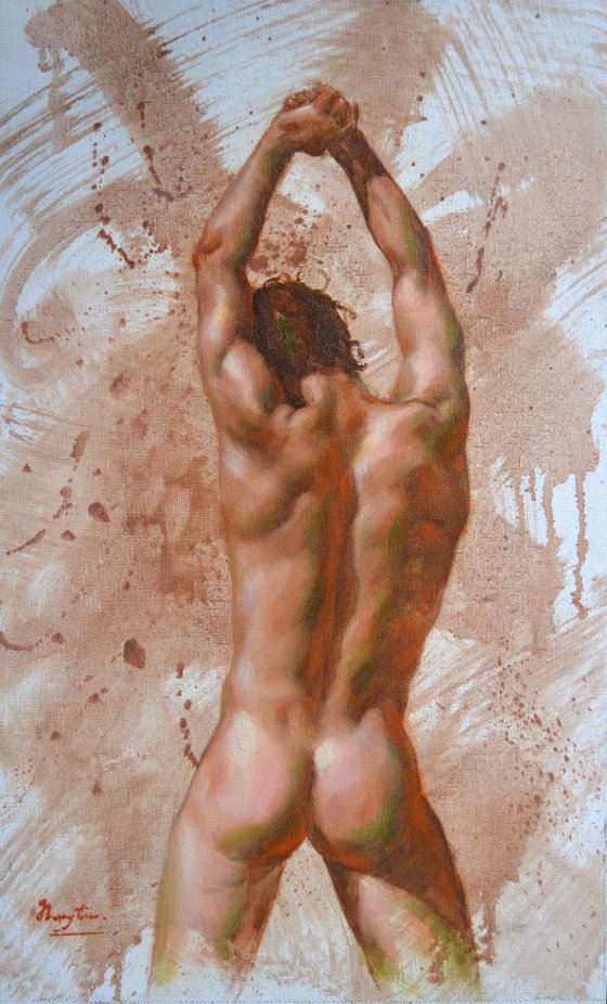 Original Oil paintingl art male nude men  on linen  #16-5-1-08