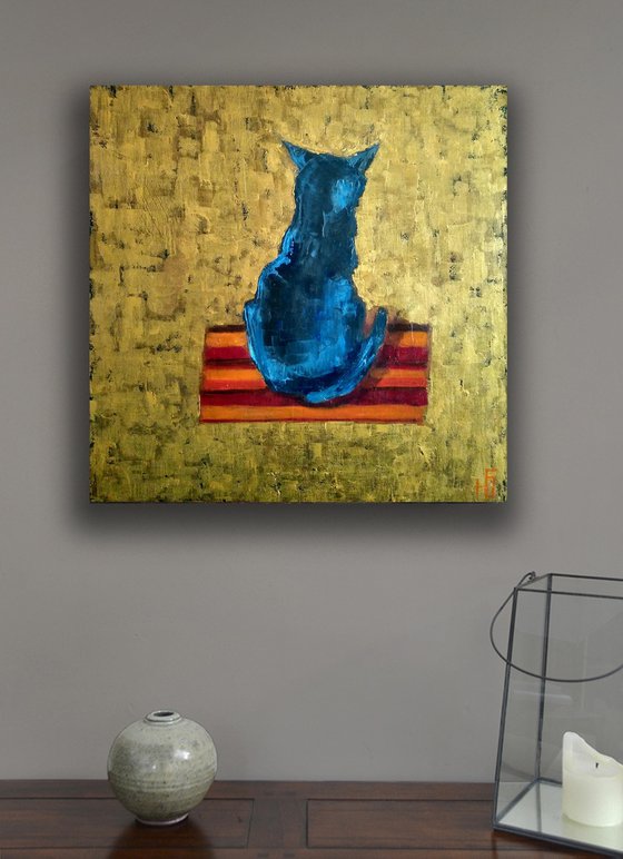 Black Cat on Golden Background