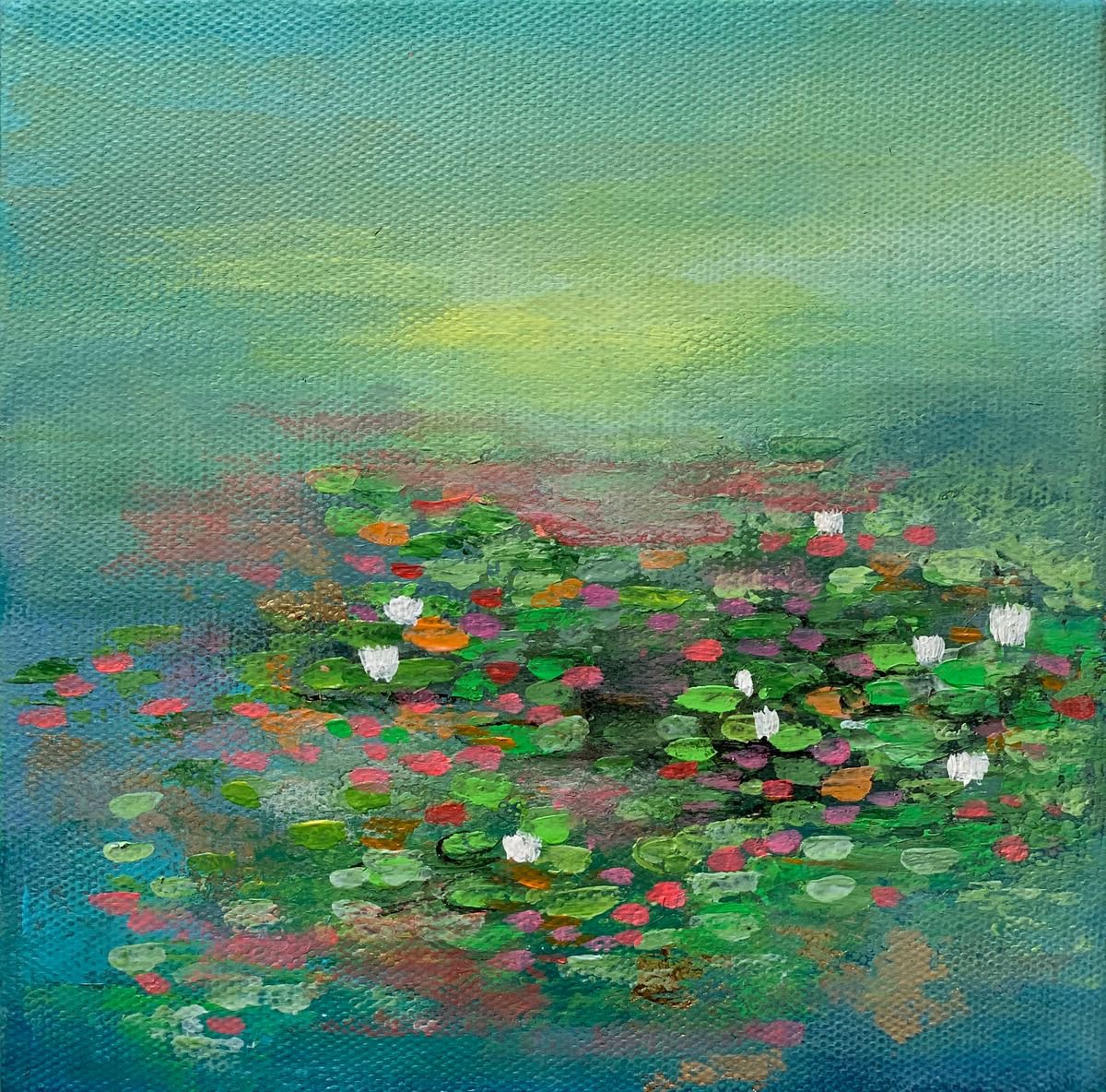 Peaceful Pond ! Small Painting!! Ready to hang by Amita Dand