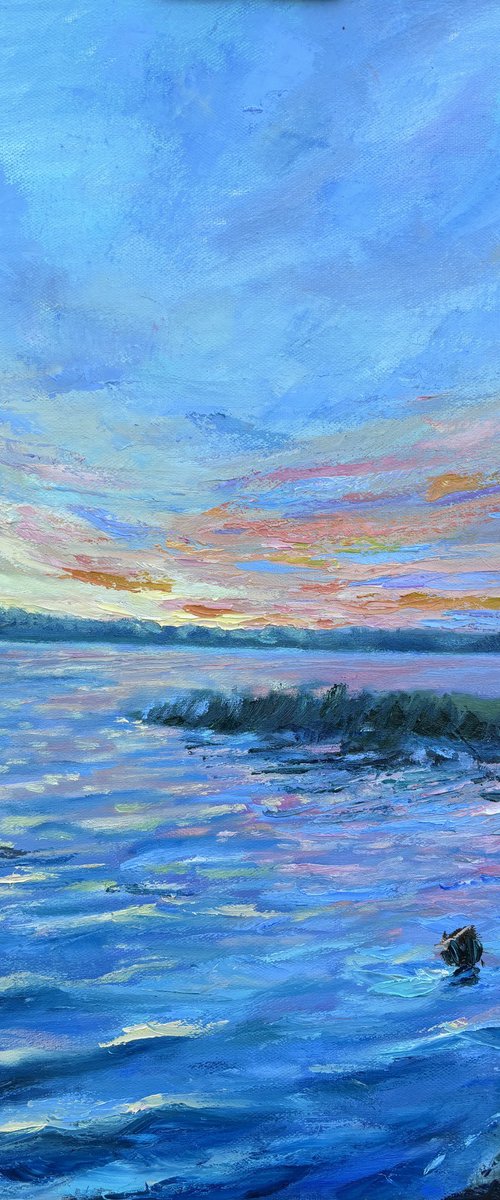 Sunset in the Volga river by Olga Blazhko