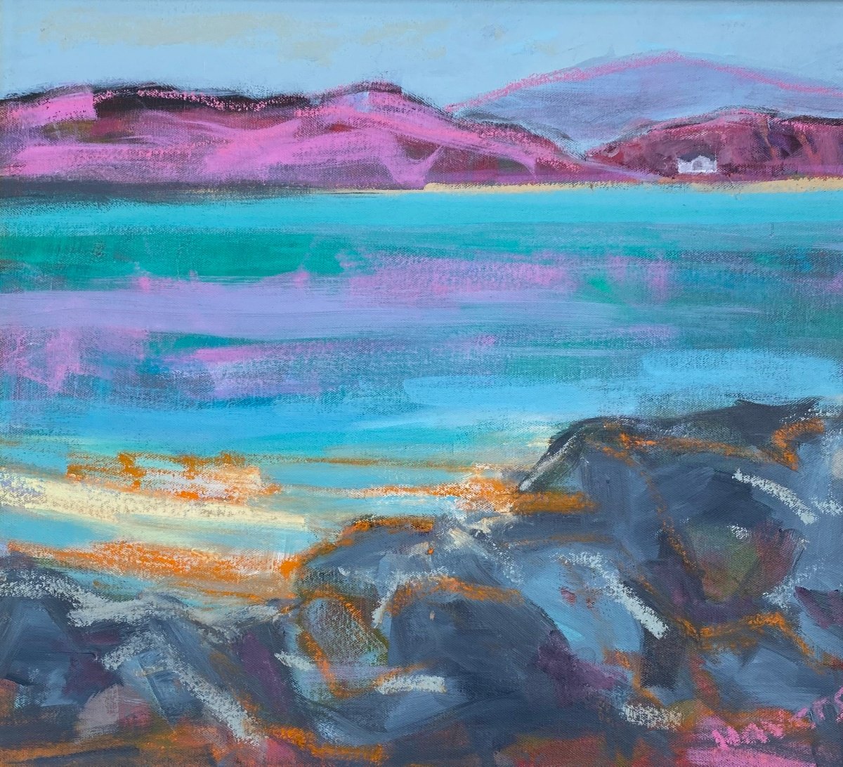 Impressionistic Landscape Acrylic Painting By Chrissie Havers, 27 X 25, Another Island, Original Artwork