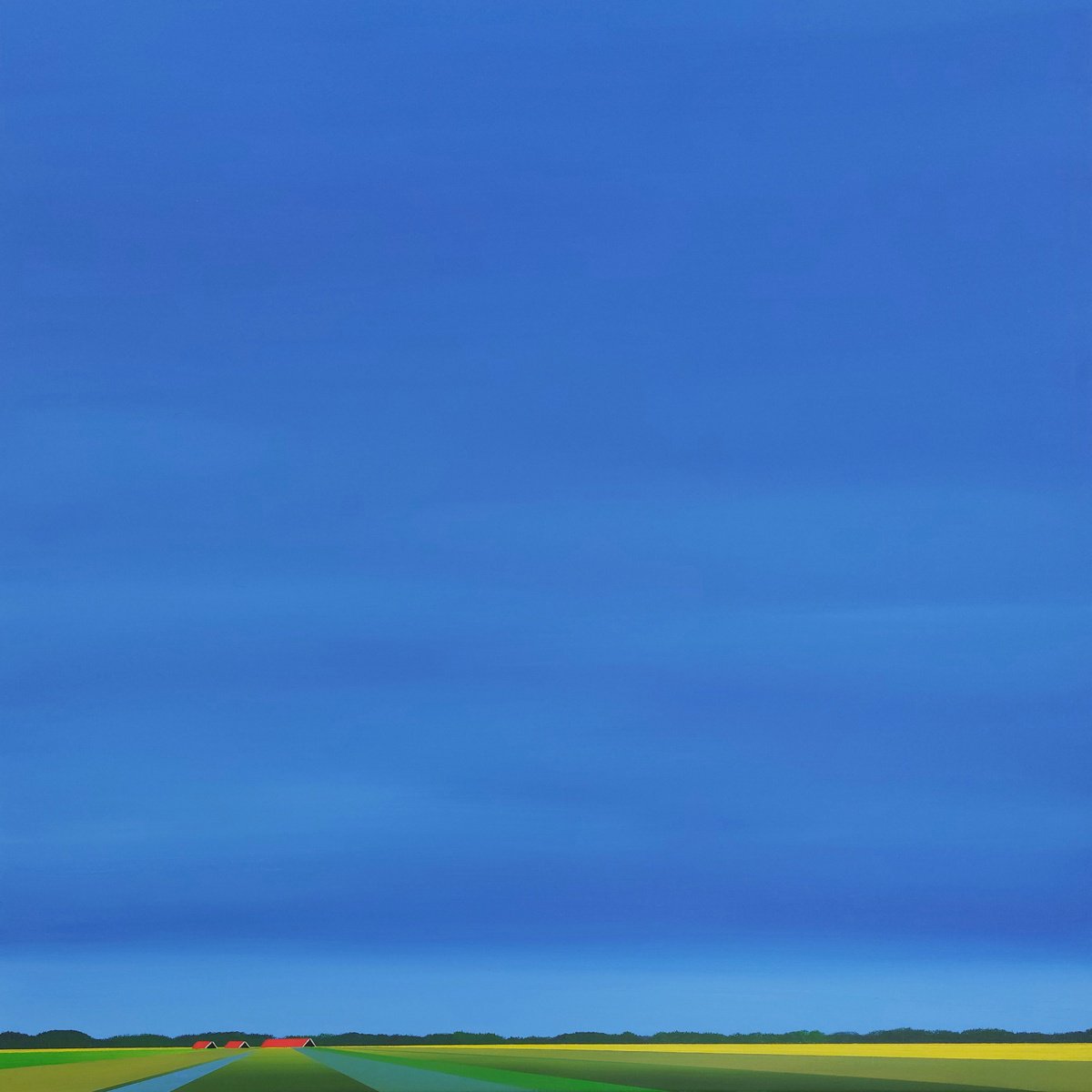 Landscape Acrylic Painting By Nelly Van Nieuwenhuijzen, 35 X 35", Springtime In Zeeland (April), Original Artwork