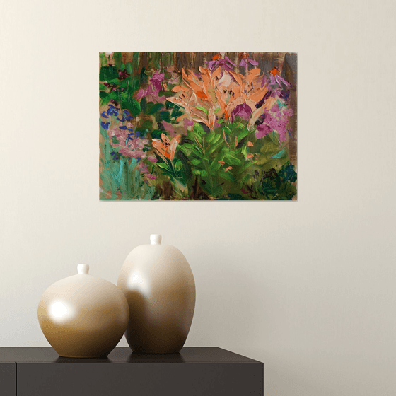 Lilies in the garden I /  ORIGINAL OIL PAINTING