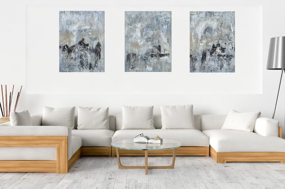 After night comes the day - triptych abstract painting